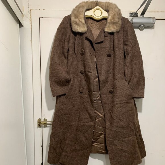 VINTAGE UNION LABEL REAL FUR COLLAR WOOL TRENCH COATS SIZE S - Picture 4 of 13